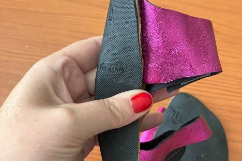 Ručně šité sandálky růžové, rozměry 19,2 x 7,5 cm